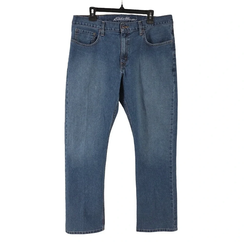 Eddie Bauer Jeans 36x32 Straight Mid Rise Medium Wash Blue Denim